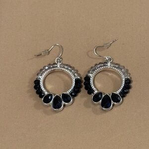 Black and white Silver plated earrings